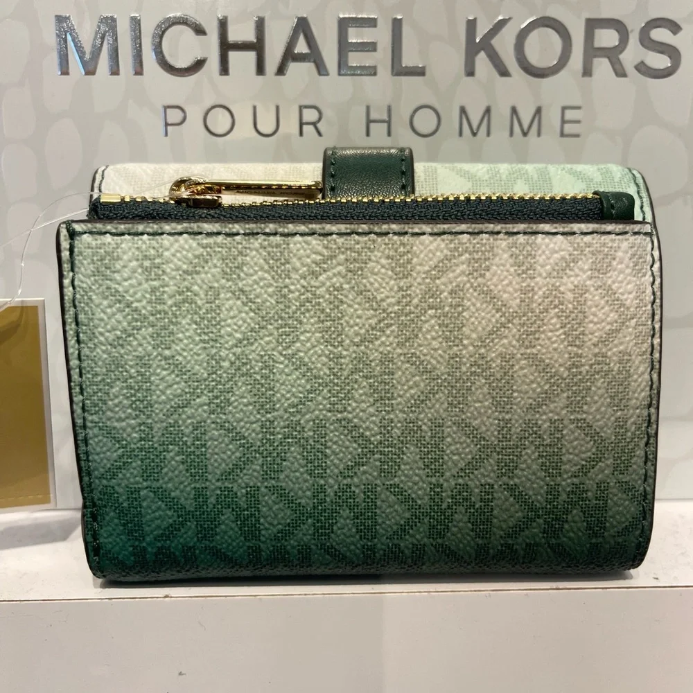MICHAEL KORS Greenwich Medium Ombré Signature Logo Tri-Fold Wallet Moss Multi NW